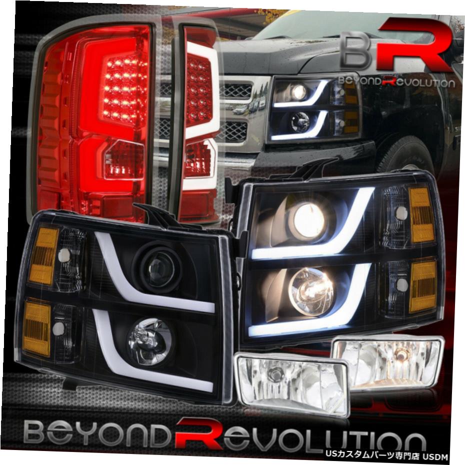 2007-2013シルバラードブラックアンバーDRLヘッドライト赤色LEDテールライト+霧セット用 For 2007-2013 Silverado Black Amber Drl Headlight Red Led Tail Lights + Fogs Set 【並行輸入品】