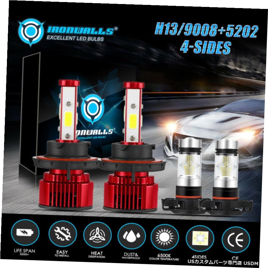 4sides H13 LEDヘッドライト+ GMCユーコンXL1500 2007から2014のための5202個のH16霧電球 4sides H13 LED Headlight+5202 H16 Fog Light Bulbs for GMC Yukon XL1500 2007-2014 【並行輸入品】