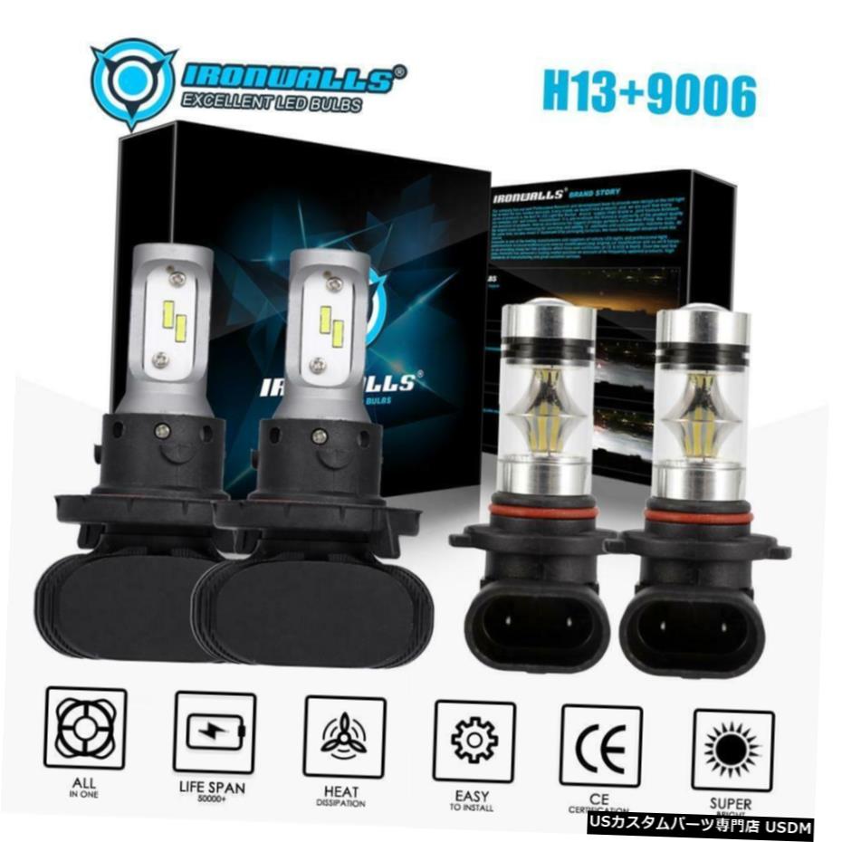 4PCSホワイト6000K COB LEDヘッドライト球根+フォグドライビングライトキット高低ビーム集合 4PCS White 6000K COB LED Headlight Bulbs+Fog Driving Light Kit High Low Beam Set 【並行輸入品】