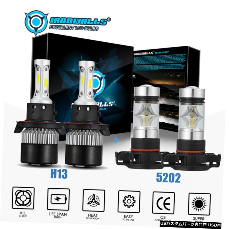 2014 6000K LEDヘッドライトキットのHi / Loのビームフォグランプ4倍電球 - GMCユーコン2007 For GMC Yukon 2007 - 2014 6000K LED Headlights Kit Hi/Lo Beam Fog Light 4x Bulbs 【並行輸入品】