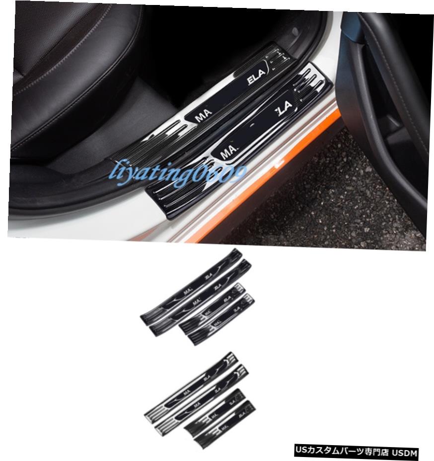 エアロパーツ 8本ブラックチタンサイドドアシルガードプレートトリムのためにマツダ3アクセラ19-20 8PCS Black titanium Side Door Sill Guards Plate Trim For Mazda 3 Axela 19-20 【並行輸入品】