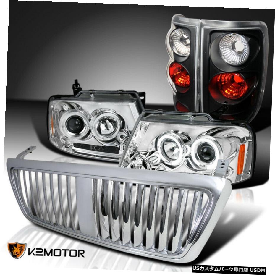 食堂 04から08 F150クロームledヘイロープロジェクターヘッドライト グリル アウトローの尾点火器を据え付け Fit 04 08 F150 Chrome Led Halo Projector Headlights Grille Black Tail Lamps Comotocarviolaohoje Com