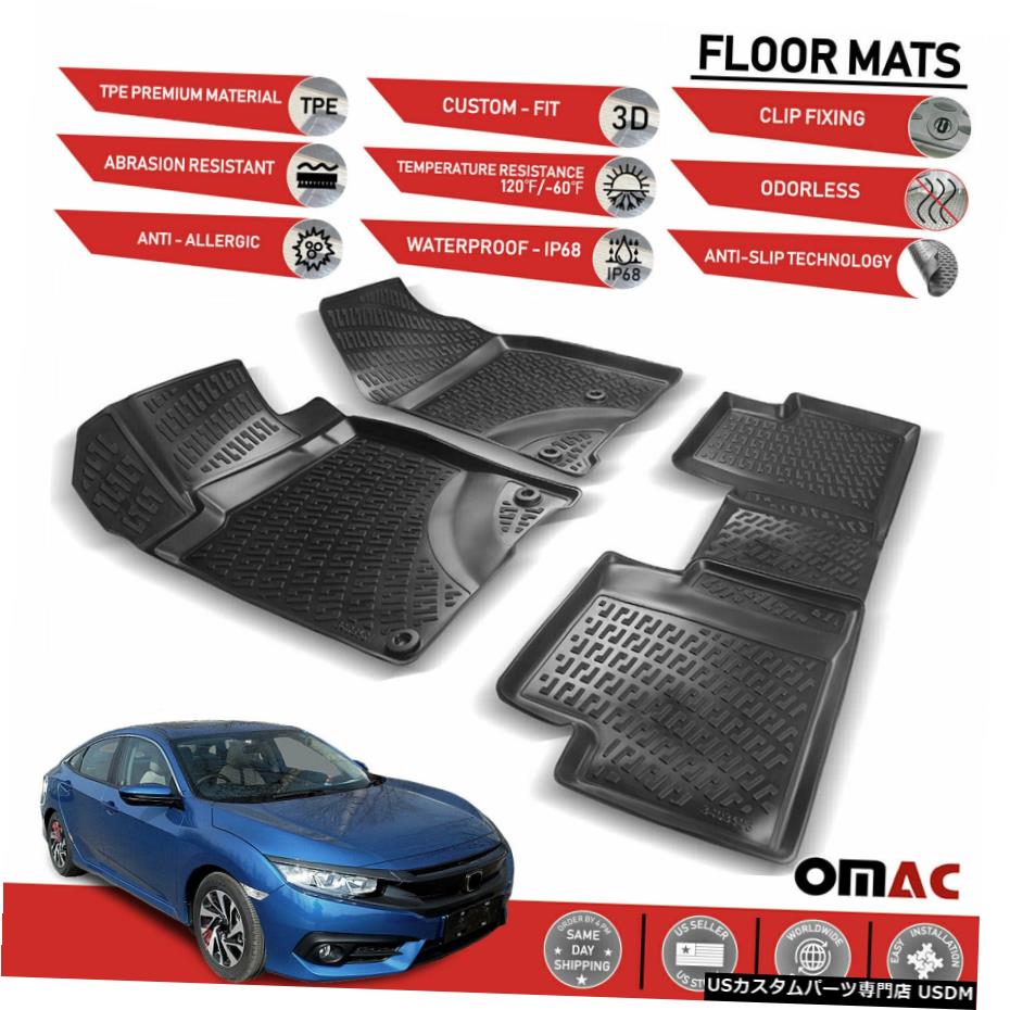 Floor Mat フロアマットライナーブラック3DモールドフィットホンダシビックXセダン2016-2020 Floor Mats Liner Black 3D Molded Fits Honda Civic X Sedan 2016-2020 【並行輸入品】