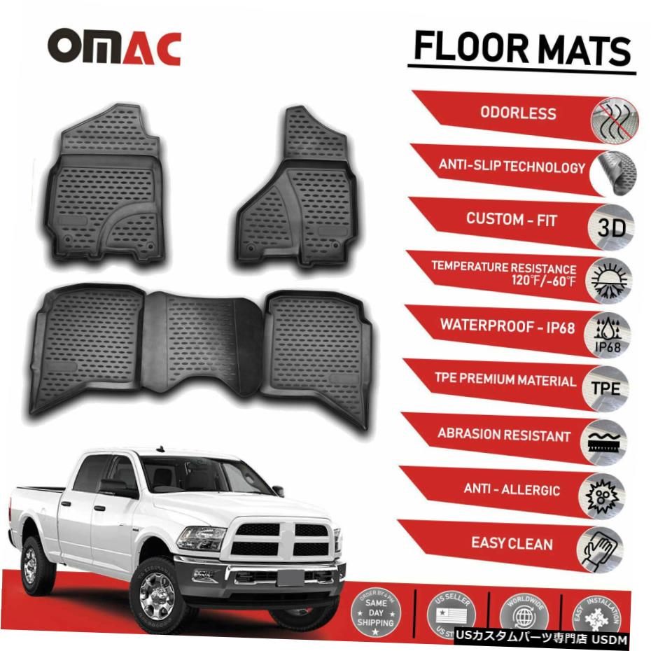 Floor Mat ダッジラムトラッククルーキャブ2009-2019用フロアマットライナー3Dモールドブラック Floor Mats Liner 3D Molded Black for Dodge Ram Trucks Crew Cab 2009-2019 【並行輸入品】