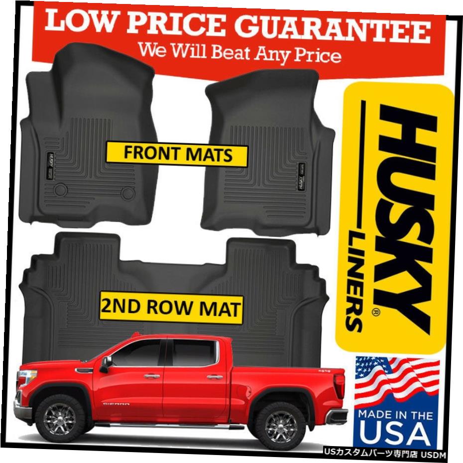 Floor Mat ハスキーライナーウェザービーター2019-21GMCシエラ1500NEW BODYクルーキャブフロアマット Husky Liners Weatherbeater 2019-21 GMC Sierra 1500 NEW BODY Crew Cab Floor Mats 【並行輸入品】