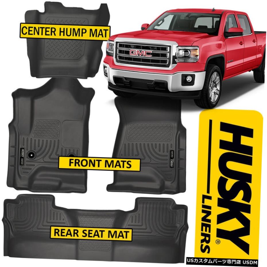 Floor Mat ハスキーライナー2014-2018GMCシエラクルーキャブフロアマット＆センターハンプマットブラック Husky Liners 2014-2018 GMC Sierra Crew Cab Floor Mats & Center Hump Mat BLACK 【並行輸入品】