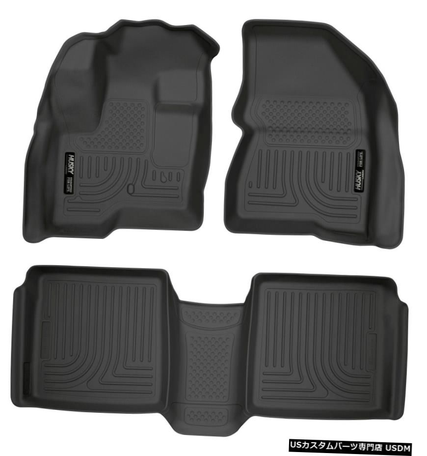 Floor Mat ハスキーウェザービーターフロント＆2列目フロアライナーマットブラック09-19フォードフレックス Husky WeatherBeater Front & 2nd Row Floor Liner Mats Black for 09-19 Ford Flex 【並行輸入品】