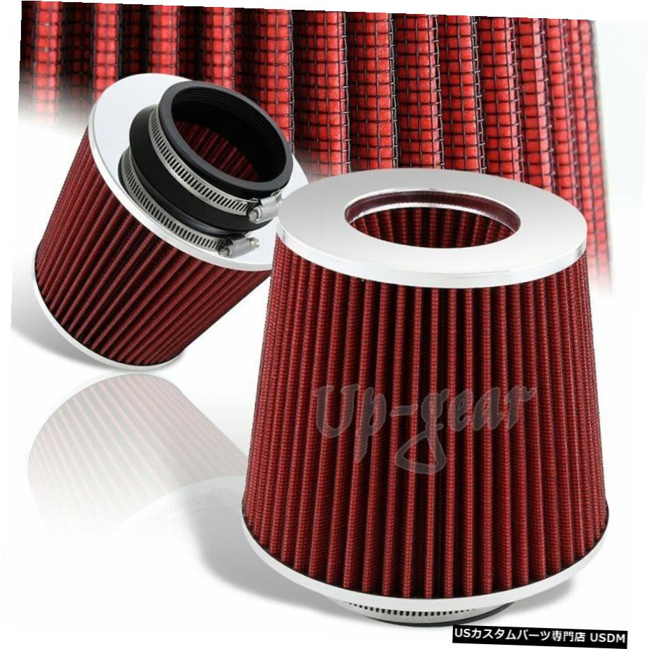 クロームメッキ ハイフロークロームラウンドレッドメッシュガーゼショートラムコールドエアインテークターボフィルター3 " High Flow Chrome Round Red Mesh Gauze Short Ram Cold Air Intake Turbo Filter 3\