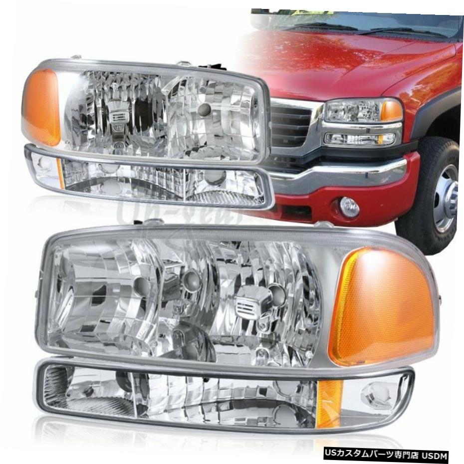 クロームメッキ 2000-2006GMCユーコンXL1500 2500クロームヘッドライト+バンパーシグナルランプ4-PCS For 2000-2006 GMC Yukon XL 1500 2500 Chrome Headlights+Bumper Signal Lamps 4-PCS 【並行輸入品】