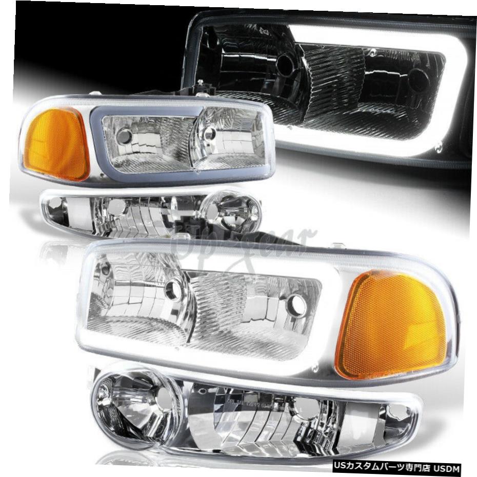 クロームメッキ GMCシエラ/ユーコンXL1500デナリG2DRLLEDクロームアンバーヘッドライト+バンパー4P For GMC Sierra/Yukon XL 1500 Denali G2 DRL LED Chrome Amber Headlights+Bumper 4P 【並行輸入品】