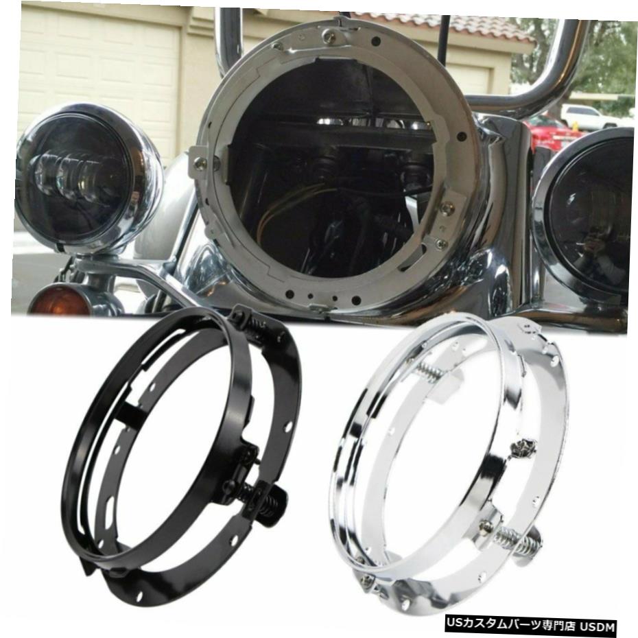 クロームメッキ 7'' Round Motorcycle LED Headlight Bracket Mount Ring for Harley Chrome / Black 【並行輸入品】