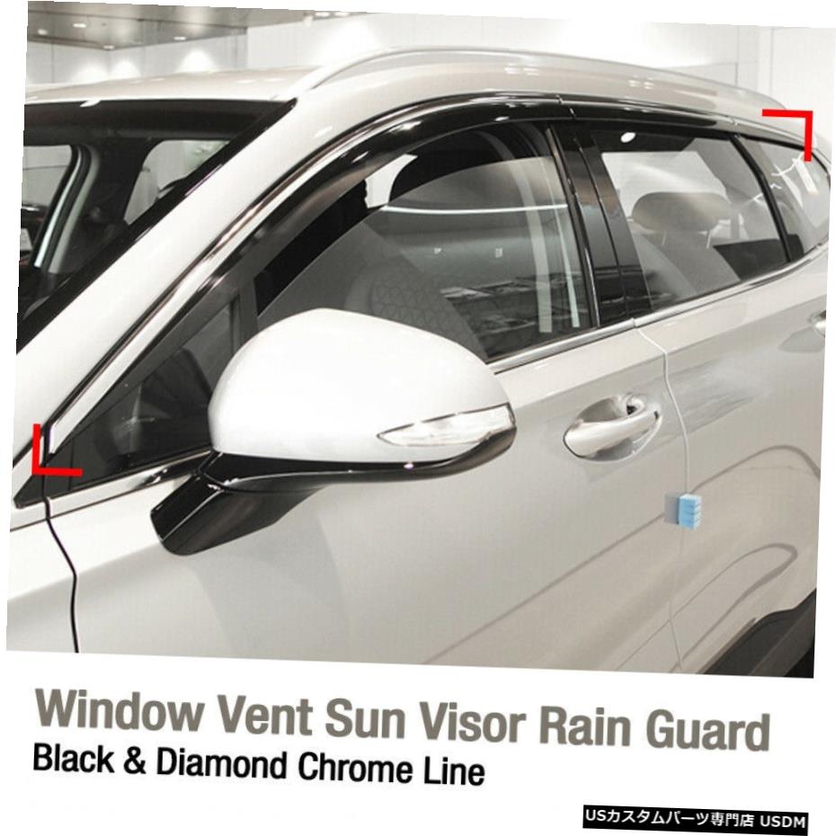 クロームメッキ Black Chrome Line Window Sun Vent Visor Rain Guard for HYUNDAI 2019 Santa Fe TM 【並行輸入品】