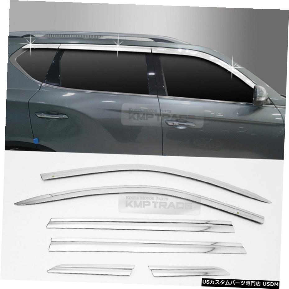 クロームメッキ Chrome Window Rain Guards Vent Visor Molding 6P For SSANGYONG 2017 18 G4 Rexton 【並行輸入品】