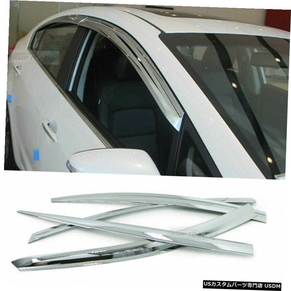 クロームメッキ Chrome Window Sun Vent Visor Rain Guards 4P C510 For KIA 2013-18 Forte K3 Sedan Chrome Window Sun Vent Visor Rain Guards 4P C510 For KIA 2013-18 Forte K3 Sedan 【並行輸入品】