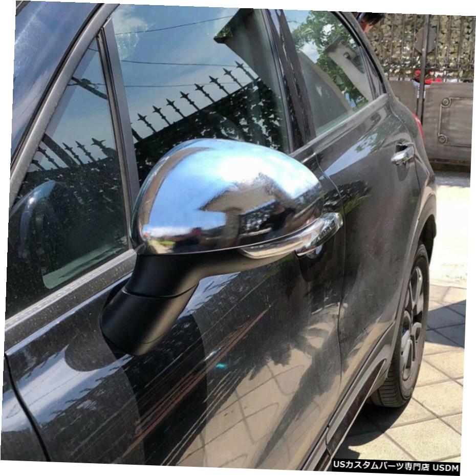クロームメッキ 2pcs Chrome Rearview Mirror Cover Protector Trim Decor Fits 2016-2020 Fiat 500X 【並行輸入品】