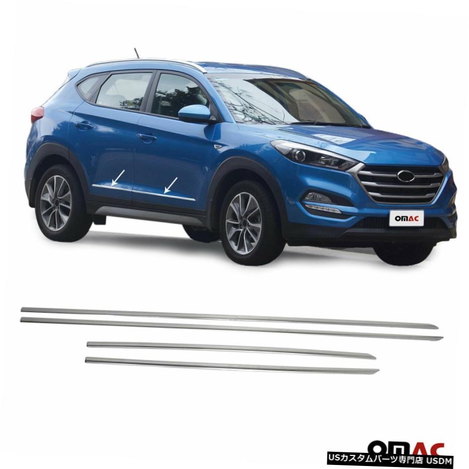 クロームメッキ Chrome Side Body Molding Door Streamer Steel for Hyundai Tucson 2016-2020 【並行輸入品】