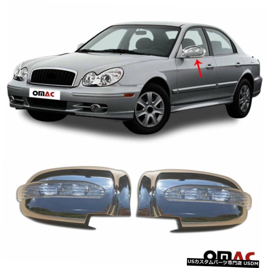 クロームメッキ Fits Hyundai Sonata 2002-2005 Chrome Side Mirror Cover Cap W/ Signal Light 2 Pcs 【並行輸入品】