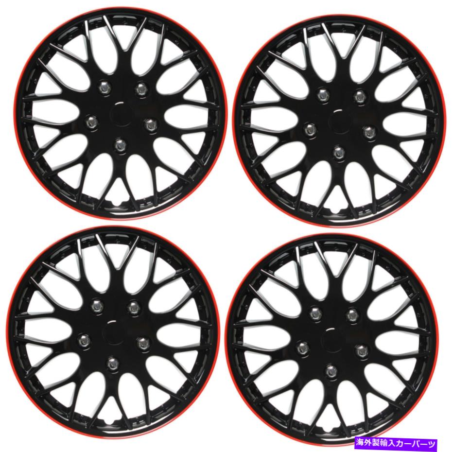 Wheel Covers Set of 4 16" の4 PcのセットICE BLACK / RED TRIMハブはスチールホイールキャップのためのスキンアナルカバーキャップ 4 Pc Set of 16" ICE BLACK / RED TRIM Hub Caps Skin Rim Cover for Steel Wheel Cap 【並行輸入品】|カスタムパーツ WORLD倉庫