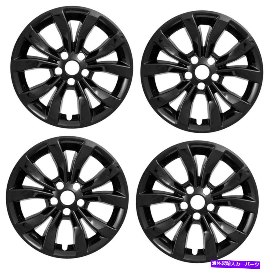 Wheel Covers Set of 4 2015-2018のための4グロスブラック17" ホイールスキンハブキャップのフル・リムカバークライスラー30 4 Gloss Black 17" Wheel Skins Hub Caps Full Rim Covers for 2015-2018 Chrysler 30 【並行輸入品】|カスタムパーツ WORLD倉庫