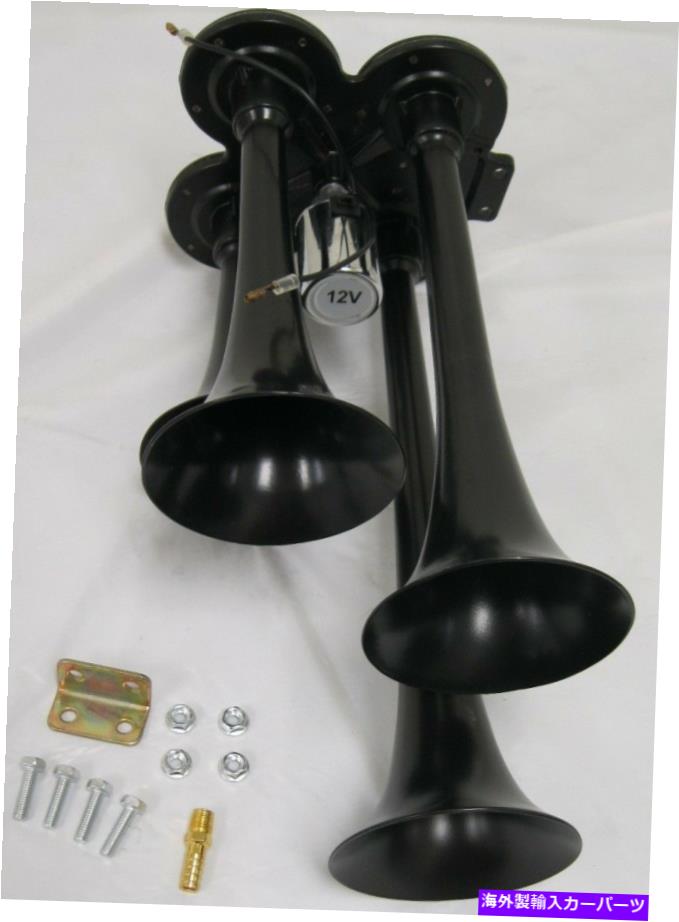 Train Horn ブラックメタル12V 150DBコンパクトQUAD 4列車エアホーントラックピータービルトフレートライナー BLACK Metal 12V 150DB Compact QUAD 4 Train Air Horn Truck Peterbilt Freightliner 【並行輸入品】