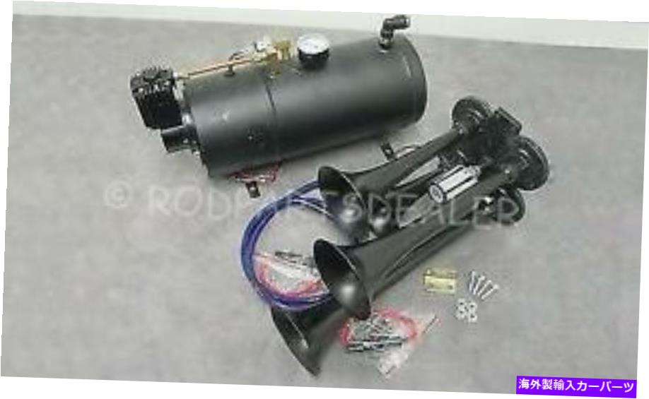 Train Horn クワッド4エアトレインホーンキット半トラックボートBLACKホルン+ 120 PSIコンプレッサー12V Quad 4 Air Train Horn Kit Semi Truck Boat BLACK Horns + 120 PSI Compressor 12v 【並行輸入品】|カスタムパーツ WORLD倉庫