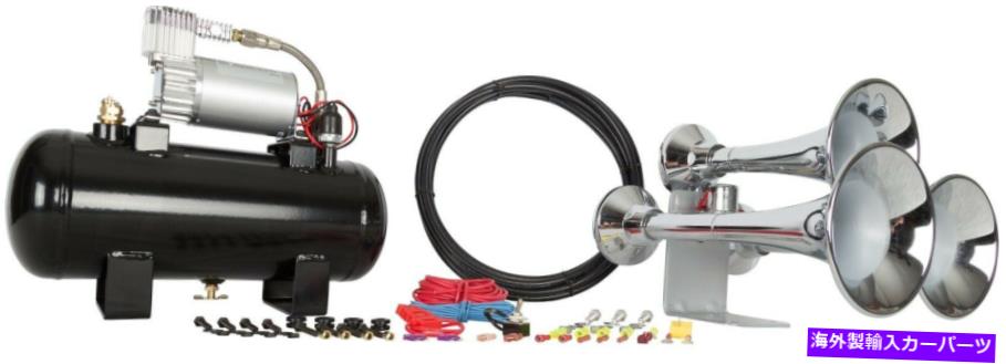 Train Horn HornBlastersアウトロークローム127H / 275CコンプレッサーWラウド電車エアホーンキット HornBlasters Outlaw Chrome 127H Loud Train Air Horn Kit w/ 275C Compressor 【並行輸入品】