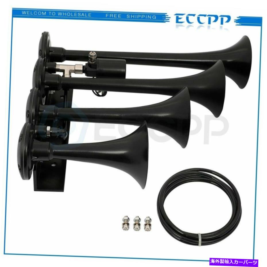 Train Horn 135デシベル12V 4トランペットソレノイド黒エアホーンキットのトラック車SUVレイジングサウンド 135dB 12v 4 Trumpets Solenoid Black Air Horn Kit For Truck Car SUV Raging Sound 【並行輸入品】