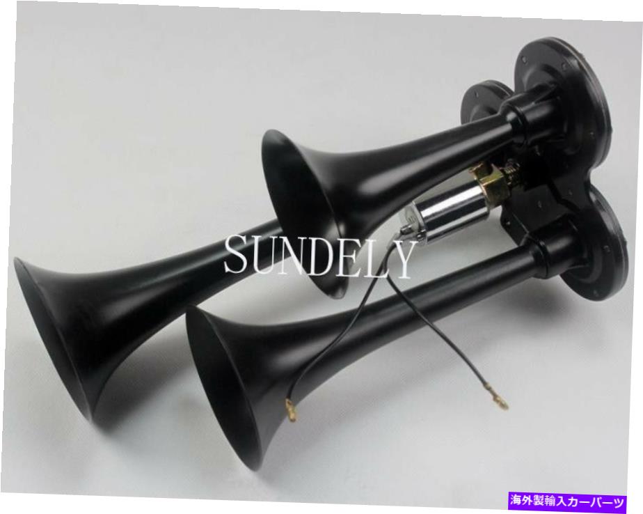 Train Horn ブラックメタル12V 150DBコンパクトQUAD 3列車エアホーントラックピータービルトフレートライナー BLACK Metal 12V 150DB Compact QUAD 3 Train Air Horn Truck Peterbilt Freightliner 【並行輸入品】