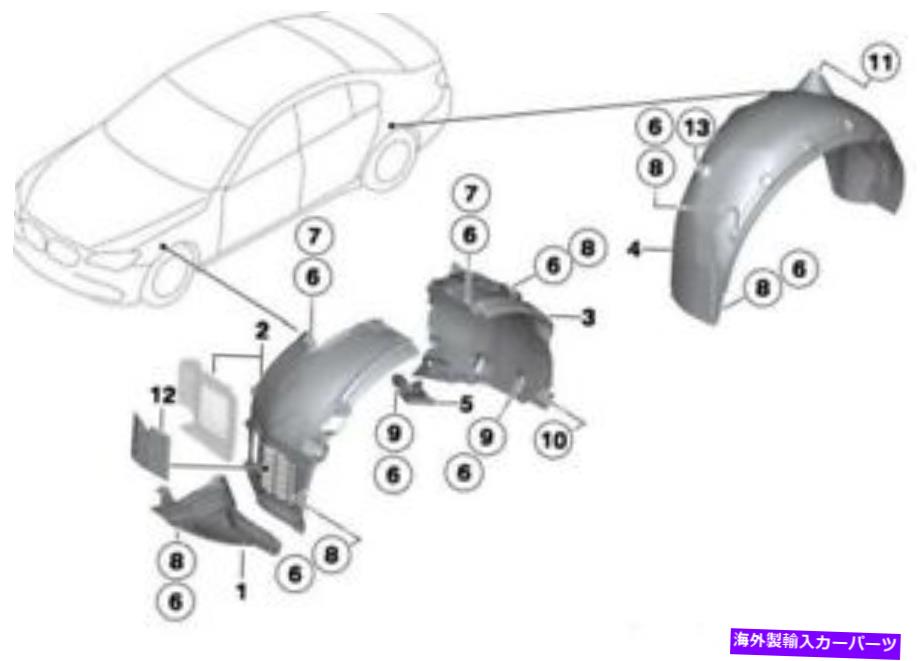 Fender Liner Splash BMW 7シリーズF01 F02（LCI）、10-15 OEMフェンダーライナースプラッシュガード51717185269 BMW 7 Series F01 F02 (LCI), 10-15 OEM Fender Liner Splash Guard 51717185269 【並行輸入品】