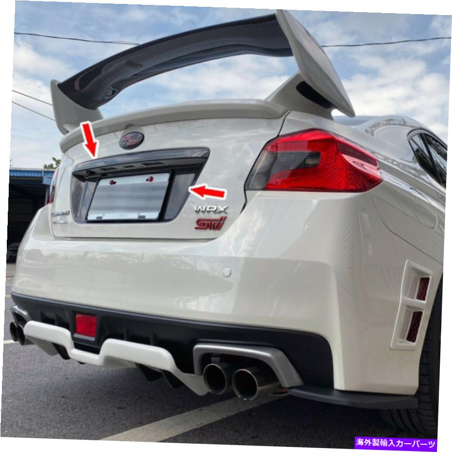 Cover Rear Trunk スバルWRX STIカーボンファイバーリアライセンスフレームカバー+トランクリッドトリムガーニッシュ Carbon Fiber Rear License Frame Cover +Trunk Lid Garnish Trim For Subaru WRX STI 【並行輸入品】