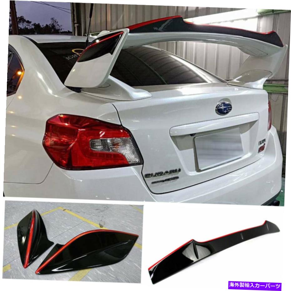 Cover Rear Trunk BLACK + RED FOR SUBARU WRX STI 4THガーニーフラップSTIトランクスポイラー+サイドフィンカバー BLACK+RED FOR SUBARU WRX 4TH STI Gurney Flap STI Trunk Spoiler+Side Fin Cover 【並行輸入品】