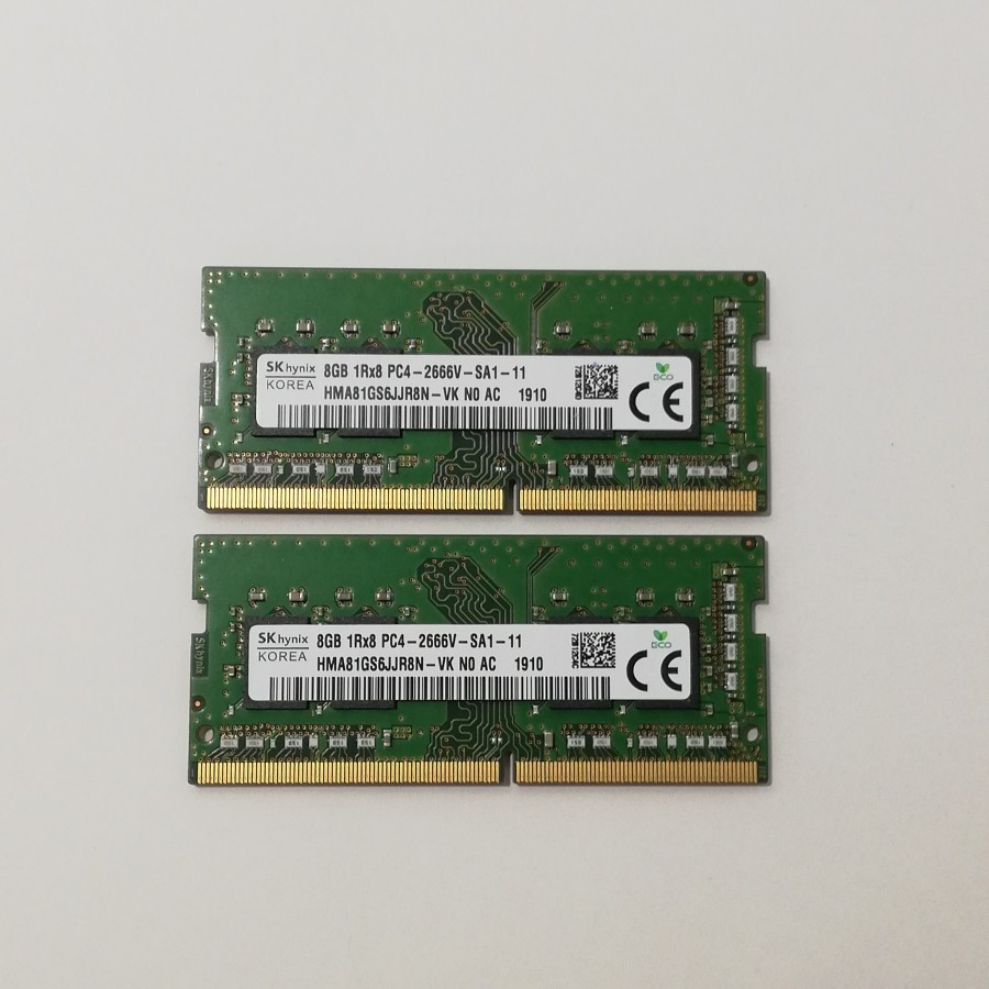 【中古動くこと品】SKhynix万覚え帳マイコン用記憶装置 パソコン4-2666V 8GB×2枚 (計16GB)  取り替えっこ増設記憶装置