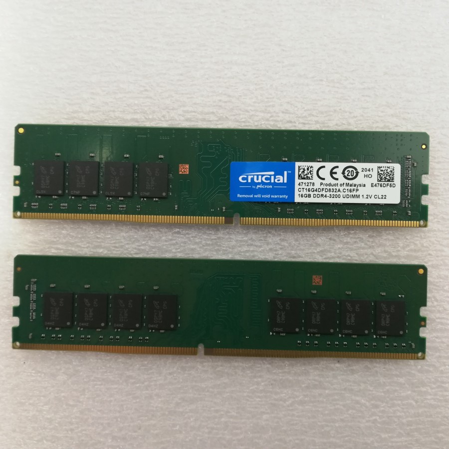 【中古】crucial デスクトップパソコン用メモリー DDR4-3200 PC4-25600 16GB 2枚セット 計32GB 動作品 互換増設メモリー