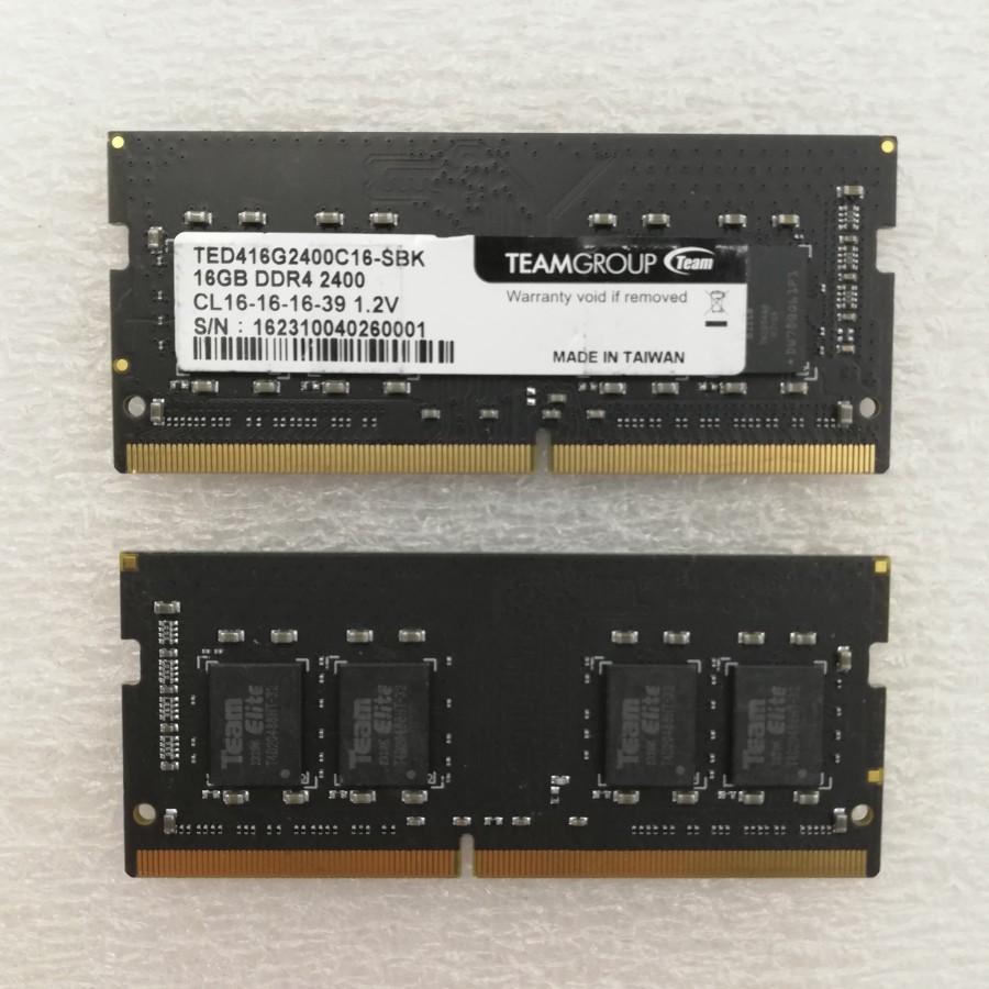 【中古品】TEAMGROUP　ノートパソコン用メモリー DDR4 2400 16GB　2枚セット 計32GB 動作品 互換増設メモリー