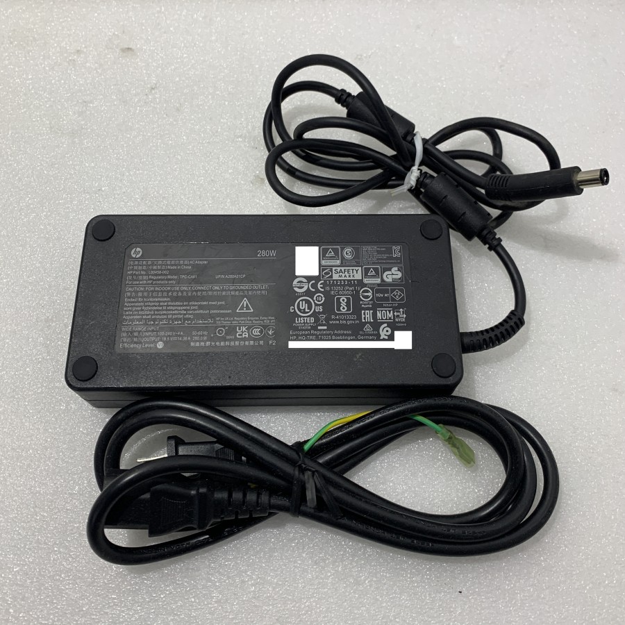 【中古】純然たる品 HP AC ADAPTER 19.5V~14.36A 280W TPC-CA61  繋ぎ外径約7.4粍 口径約5.0粍 真っただ中ピンあり