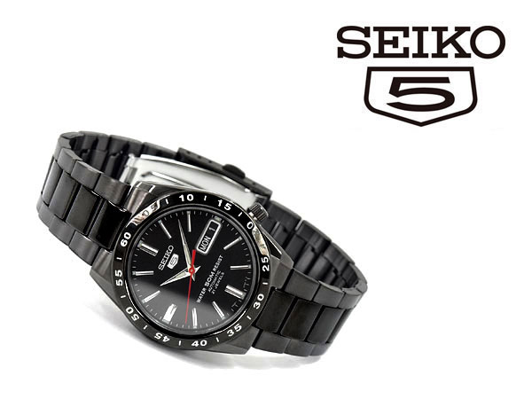 seiko 5 men's snk809 automatic black strap black dial watch