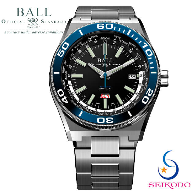 【最大60回無金利ローン可能！】 ボールウォッチ BALL WATCH ロードマスター ワールドタイム DG3032A-SJ-BKBE 世界限定モデル ブラック文字盤 ブルーベゼル メンズ 自動巻き 機械式 腕時計 正規品