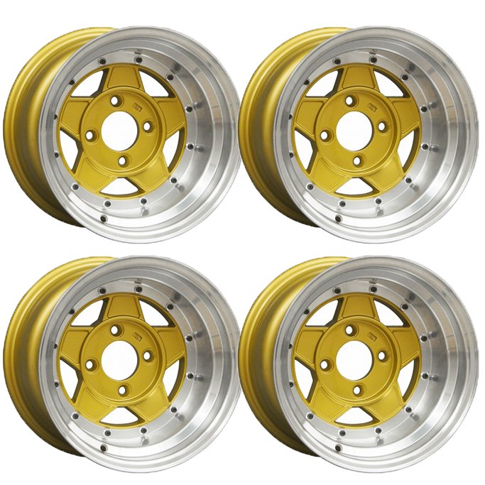 【ポイント10倍】復刻版 フォーカス レーシングファイブ 4本セット 14インチ 9.0J -25 1490 114-4H ゴールド 旧車 軽自動車 ツライチ 深リム 軽トラ FOCUS5-25490KGSET4|SAS