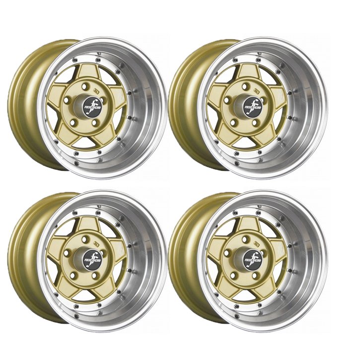 【ポイント10倍】復刻版 フォーカス レーシングファイブ 4本セット 14インチ 9.0J -25 1490 114-5H ゴールド 旧車 軽自動車 ツライチ 深リム 軽トラ FOCUS5-25490LGSET4|SAS