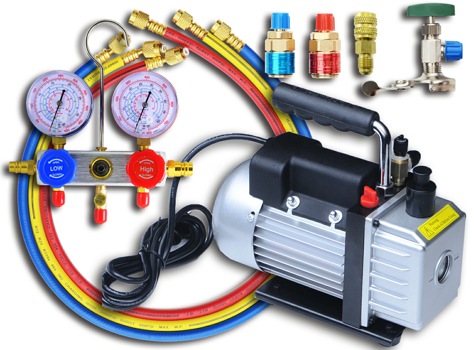 50セット限定 ポイント10倍 エアコンガスチャージ 車 真空ポンプ R134a R410a R32 R410a R134a R404a 対応冷媒 カーエアコン ルームエアコン 空調 充填 補充 工具 エアコン クーラー A C ガスチャージ ルーム 車 ゲージマニホールド マニホールドゲージ 送料無料
