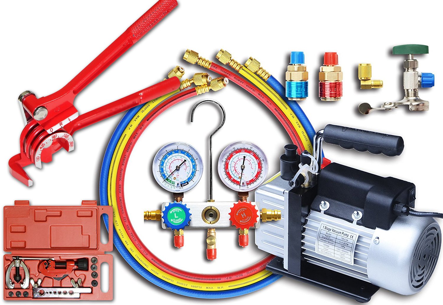 楽天市場 マニホールドゲージ 電動真空ポンプ フレアリングツール パイプベンダー R134a R12 R22 R502 対応冷媒 エアコンガスチャージ エアコンガスチャージャー カーエアコン ルームエアコン 送料無料 At008a68n05at010a21c Sas