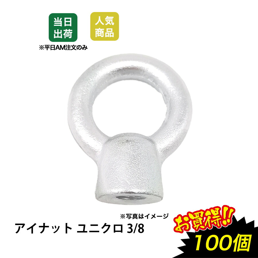 【最大10%OFFクーポンあり】アイナット 3/8 ユニクロ 100入 吊りナット 荷役 吊り上げ 吊りクランプ スリング 荷締機