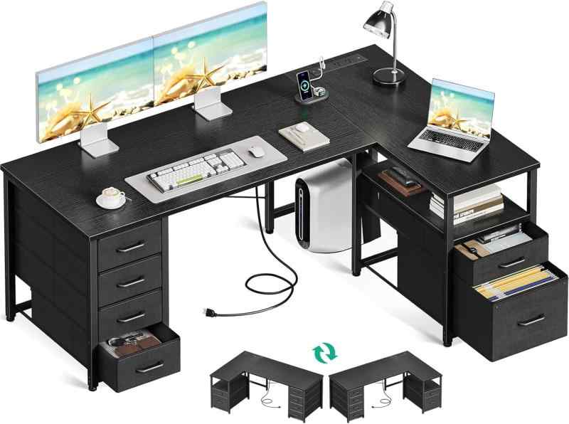 A マイコン事務机 ゲーミングデスク 幅140 差し込み付き添い人 L字 l字手合い desk 抽き出し6杯付き添い人