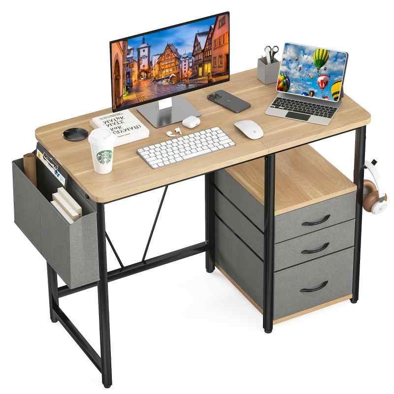 デスク パソコンデスク ラック付きpcデスク 机 引き出し付き 勉強机 ドリンクホルダー デスク 在宅ワーク 作業机 テレワーク