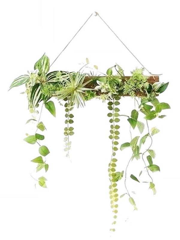 MedianField ウォールグリーン 壁掛け フェイク 50cm×40cm フック付き フェイクグリーン 観葉植物 造花 おしゃれ 人工観葉植物 エアープランツ 室内 大型 フレーム インテリア アンティーク