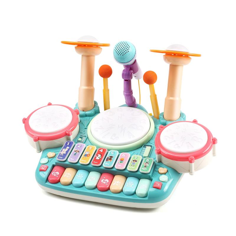 Cute 楽器 おもちゃ 3in1遊び方 ドラムセット ピアノ 子供おもちゃ マイク付き 4種類 ピアノモード ドラムモード 鍵盤楽器 ライト効果 多機能 知育玩具 誕生日 プレゼント