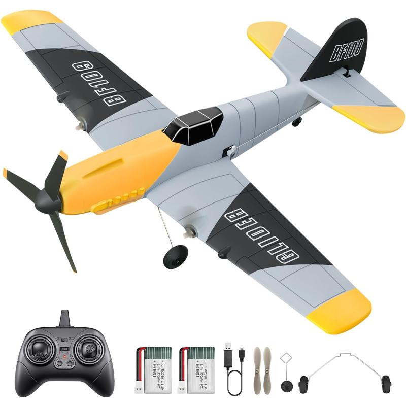 3チャンネルRC飛行機 BF-109、すぐに飛ばせるRC飛行機、2.4Gz 6軸ジャイロスタビライザー、子供や初心者でも簡単に飛ばせる