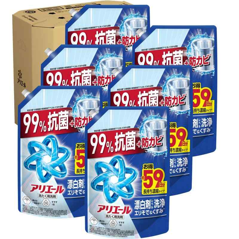 アリエール 洗濯洗剤 液体 漂白剤レベル洗浄 エリそで＆くすみ 清潔でさわやかな香り 詰め替え 1400g×6袋 [ケース品]