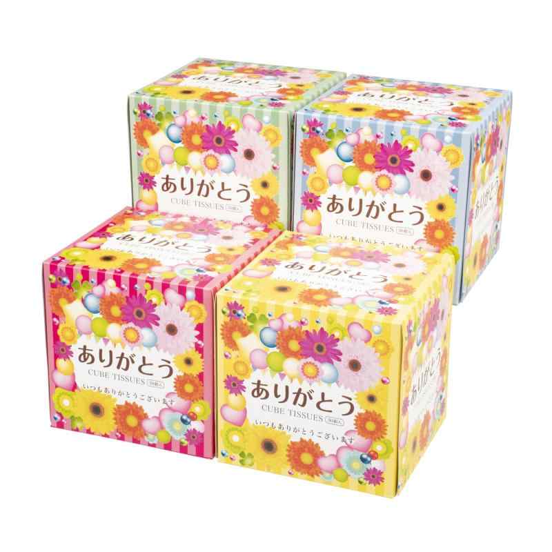 ヨンパ ありがとう 正六面体 BOX ティッシュ 50W 4柄アソート 100個入