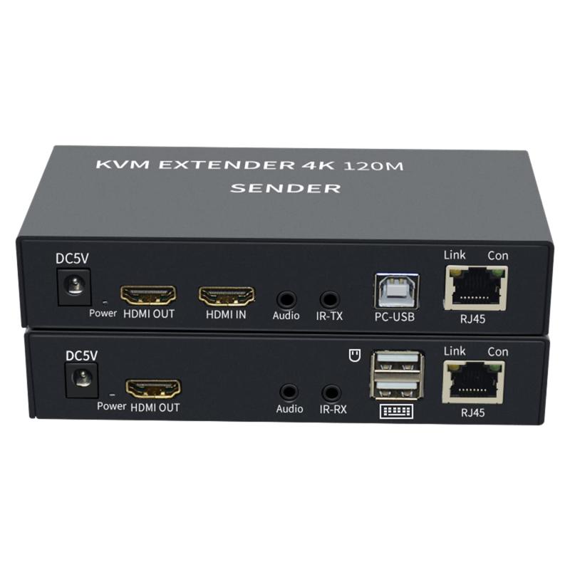 4K DTV 120M KVMエクステンダーDMI互換USBエクステンダー、CAT6 RJ45 Lanイーサネットエクステンダー、ループ3.5mmオーディオIR制御付き (120M)